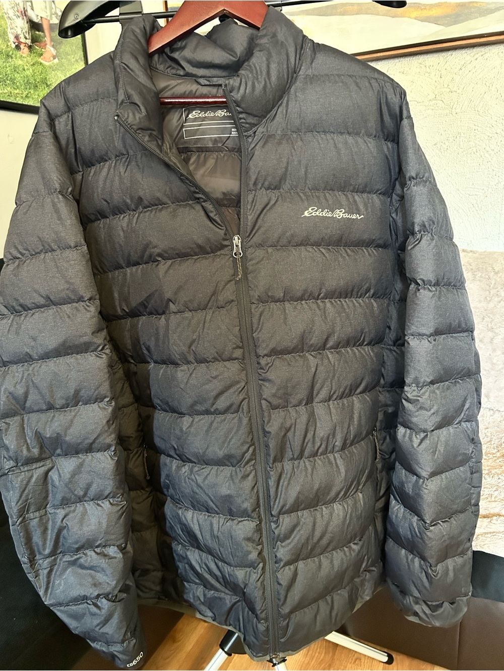 Eddie Bauer Men's Dark Gray Quilted Down Puffer Jacket